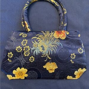 Black and Gold Mini Bag with Floral Design